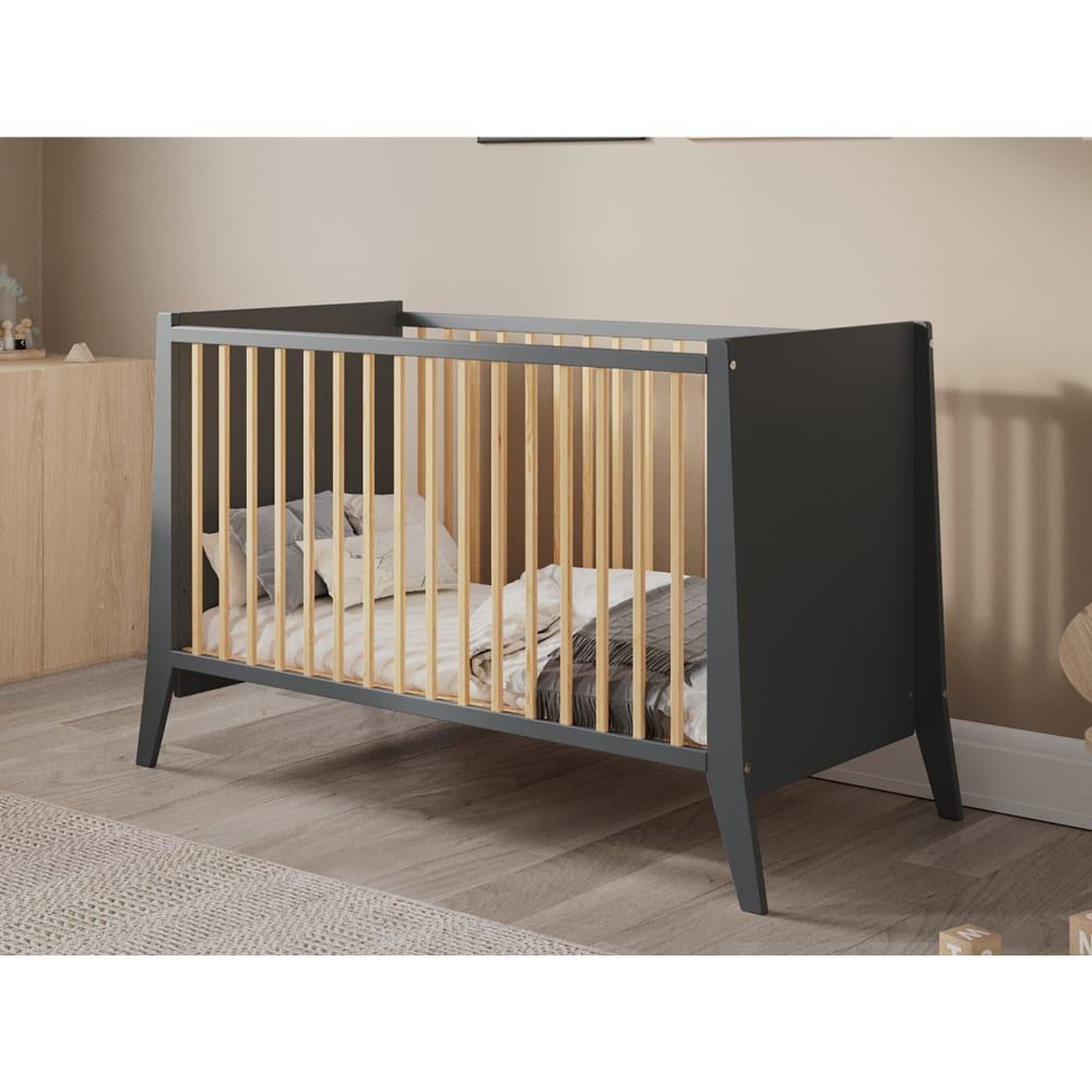 Lit bébé évolutif en bois - anthracite - 120x60 cm (Premiers Moments) - Image 3