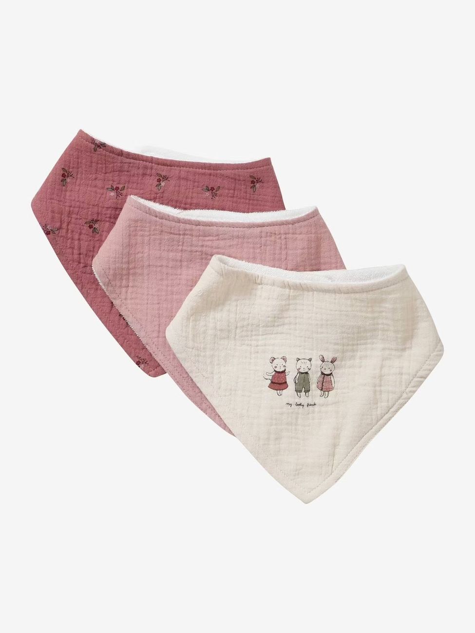 Lot 3 bavoirs bandanas en gaze de coton / éponge rose grenier (Vertbaudet) - Couverture