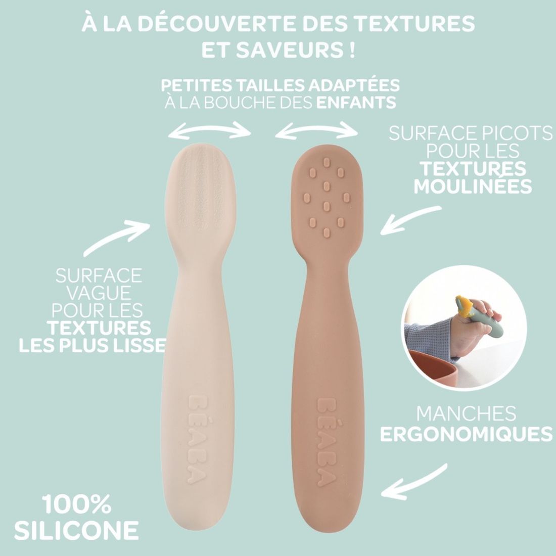 Lot de 2 précuillères en silicone Pralin et Argile (Béaba) - Image 4