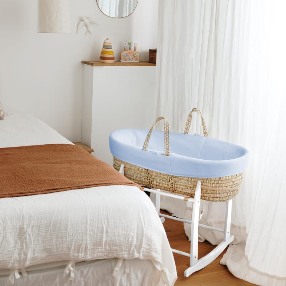 Couffin bébé avec matelas, habillage en velours - coton bio - azur (Premiers Moments) - Image 2