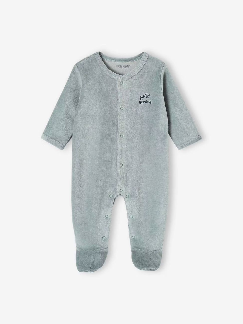 Lot de 3 pyjamas bébé mixte en velours ouverture naissance lot vert d'eau (Vertbaudet) - Image 1