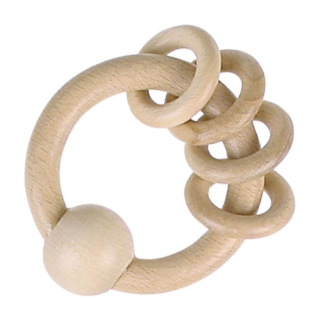 Hochet Bois 4 Anneaux Bois Nature Cire D'abeille Beige (Goki) - Image 1