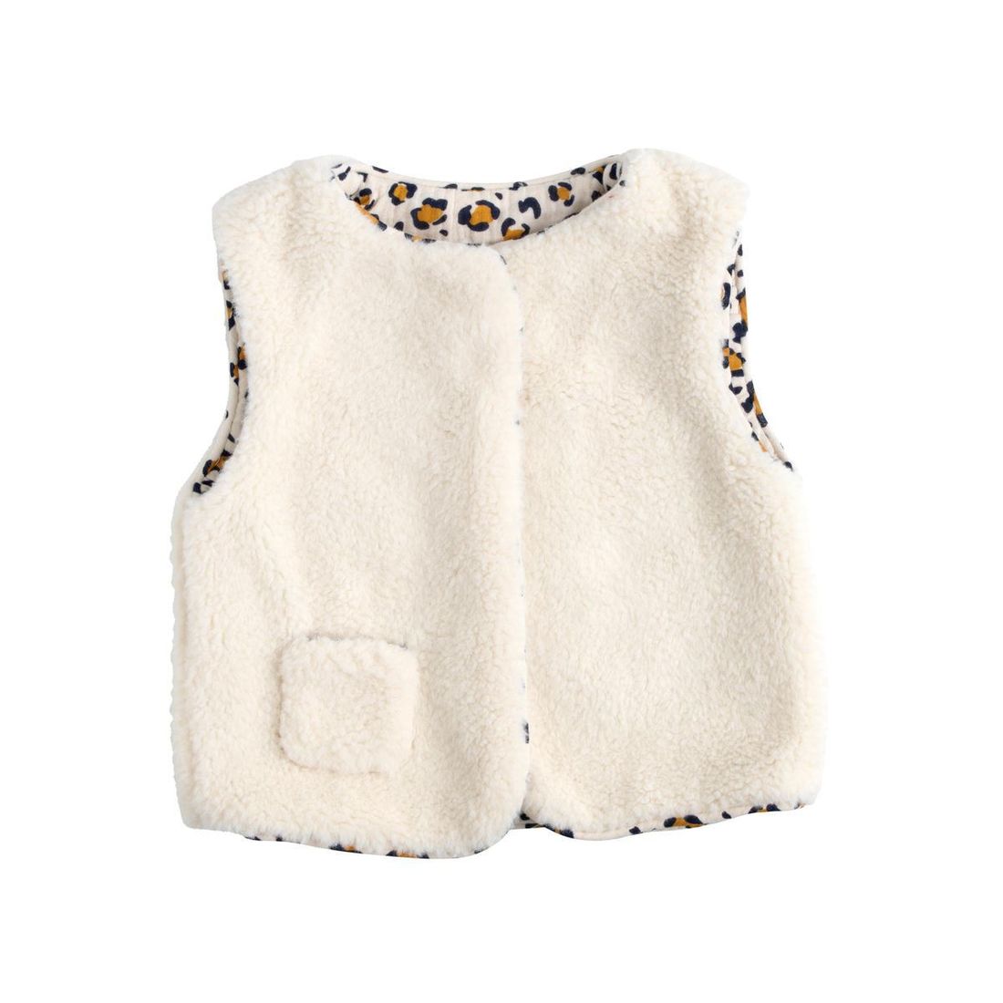 Gilet sans manches bébé en sherpa et gaze de coton Léopard (Sauthon) - Image 1