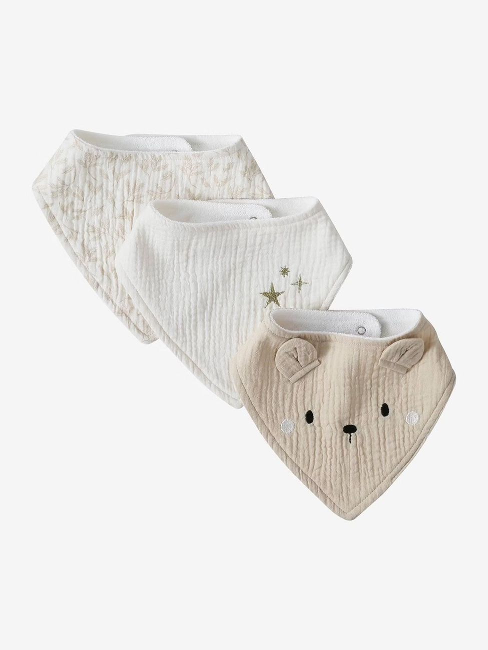 Lot 3 bavoirs bandanas en gaze de coton hygge (Vertbaudet) - Couverture