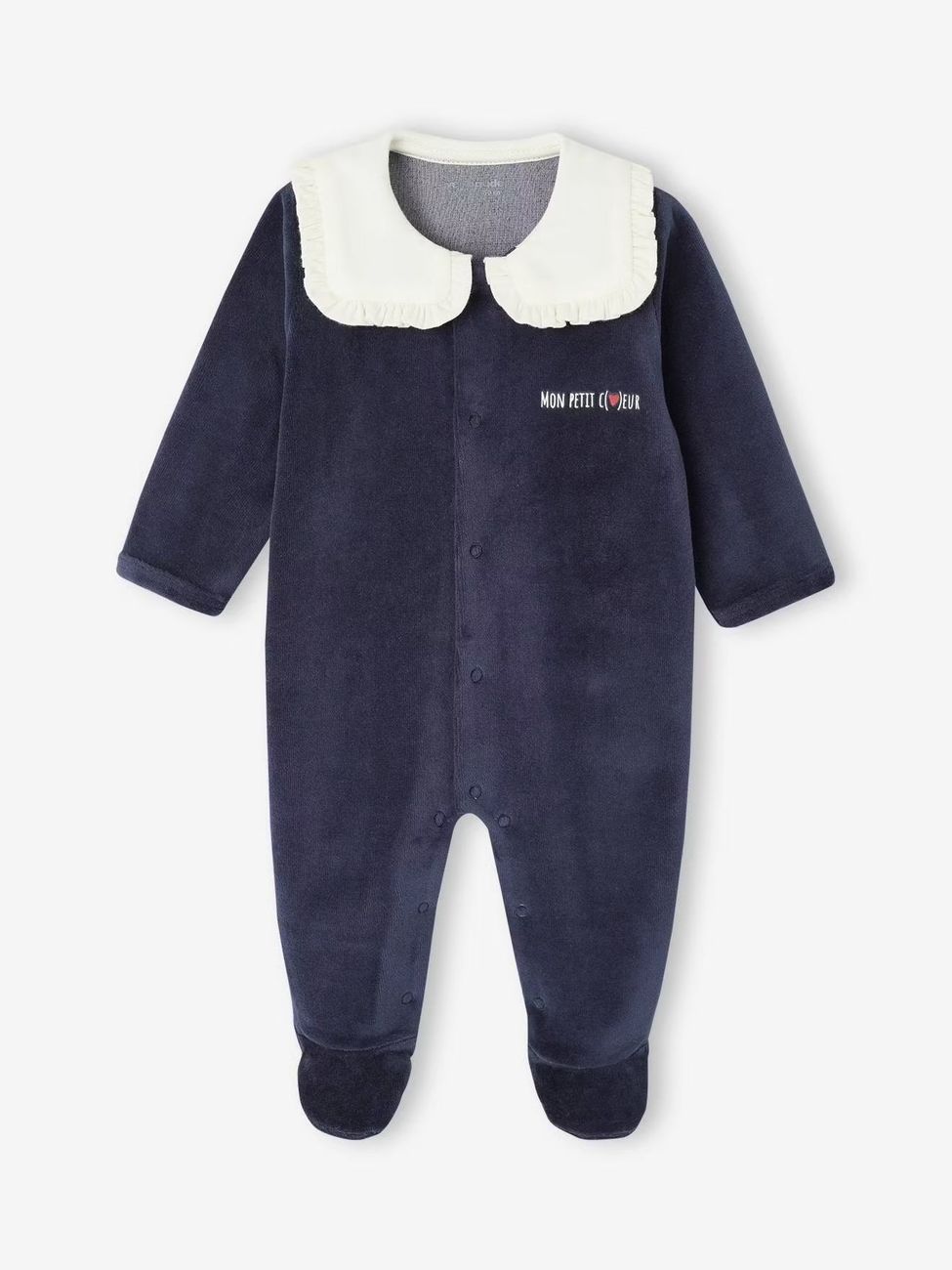 Lot de 3 pyjamas bébé fille "coeurs" en velours bleu nuit (Vertbaudet) - Image 2