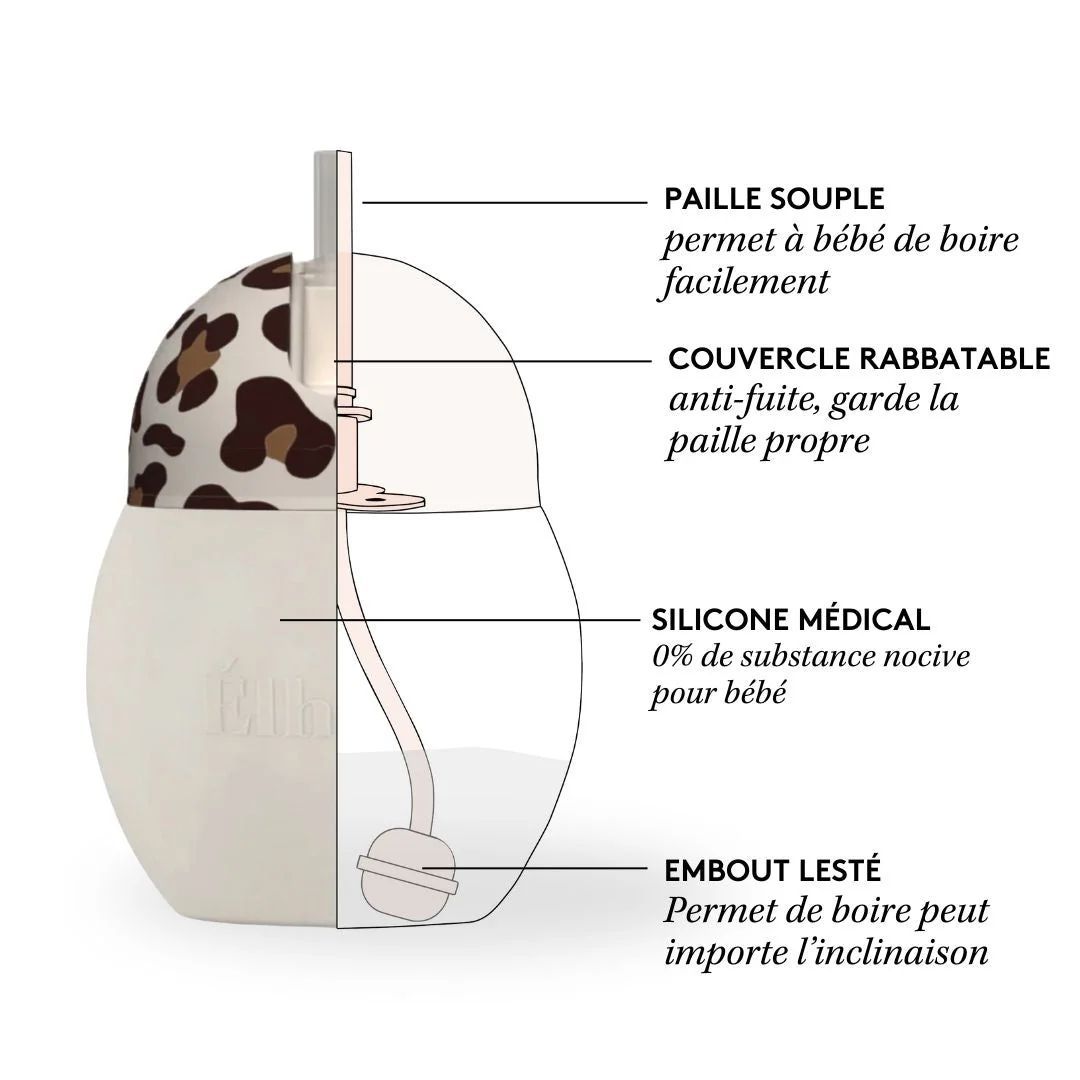 Tasse à paille lestée léopard 240 ml | Graouu 9m+ | Coconut (Elhée) - Image 3