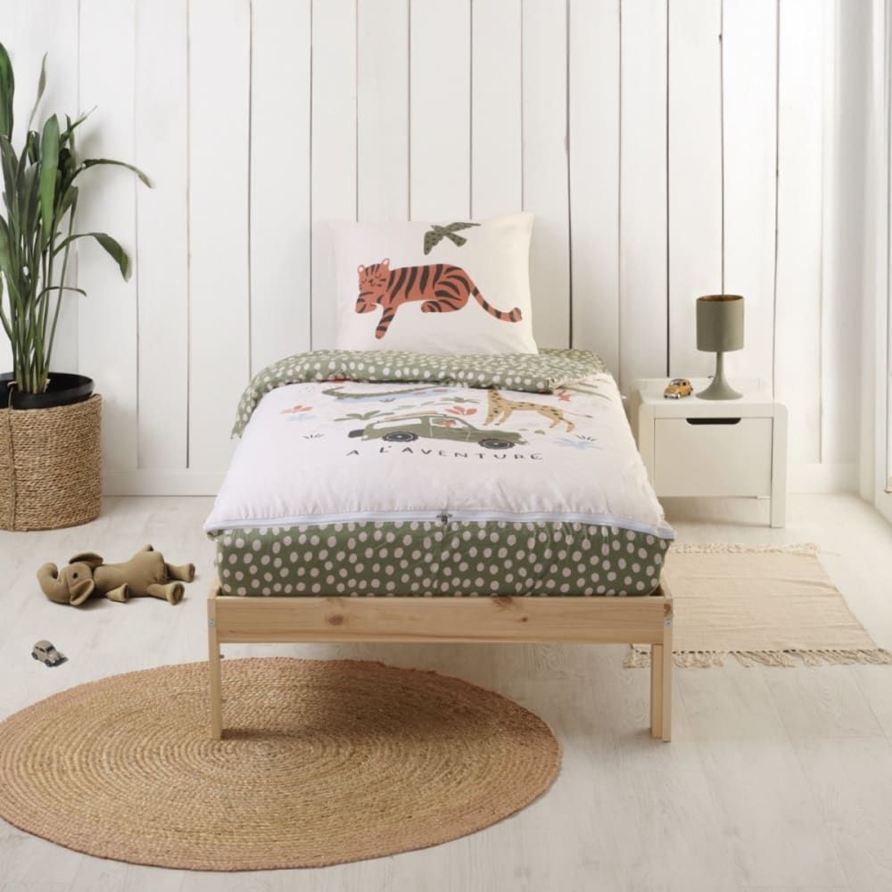 Parure de lit enfant caradou® sans couette motif jungle 90x190cm (Bleu Câlin) - Couverture