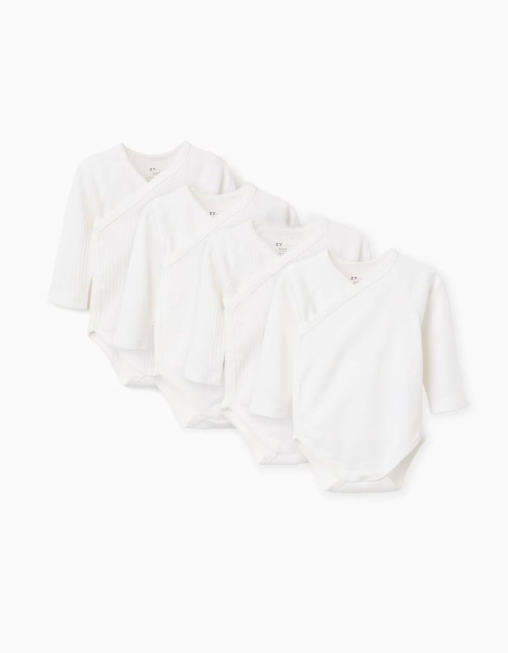 Lot De 4 Bodies En Coton Croisés Unis/côtelés Blanc (Zippy) - Couverture