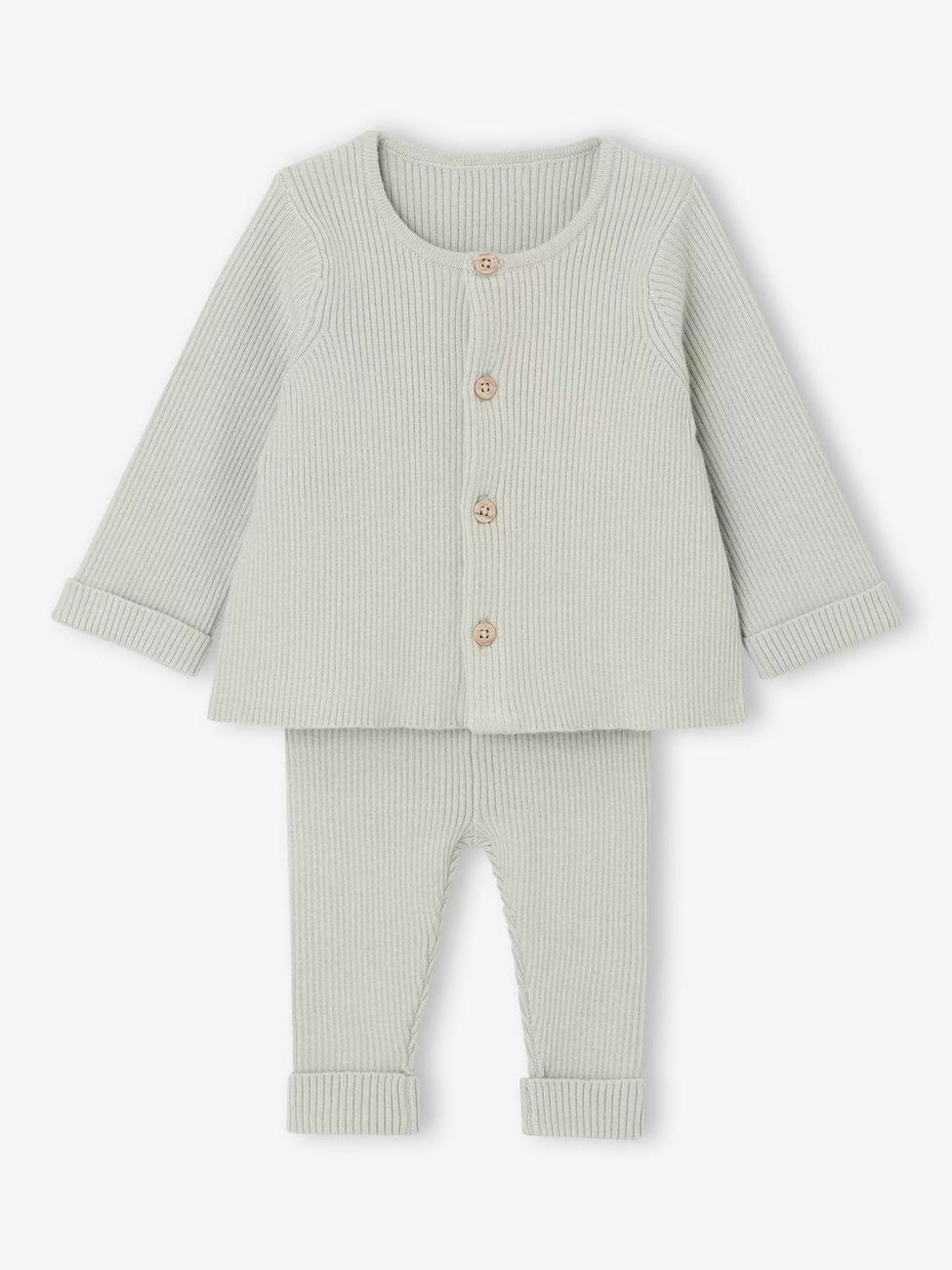Ensemble bébé mixte gilet pantalon en tricot vert d'eau (Vertbaudet) - Couverture