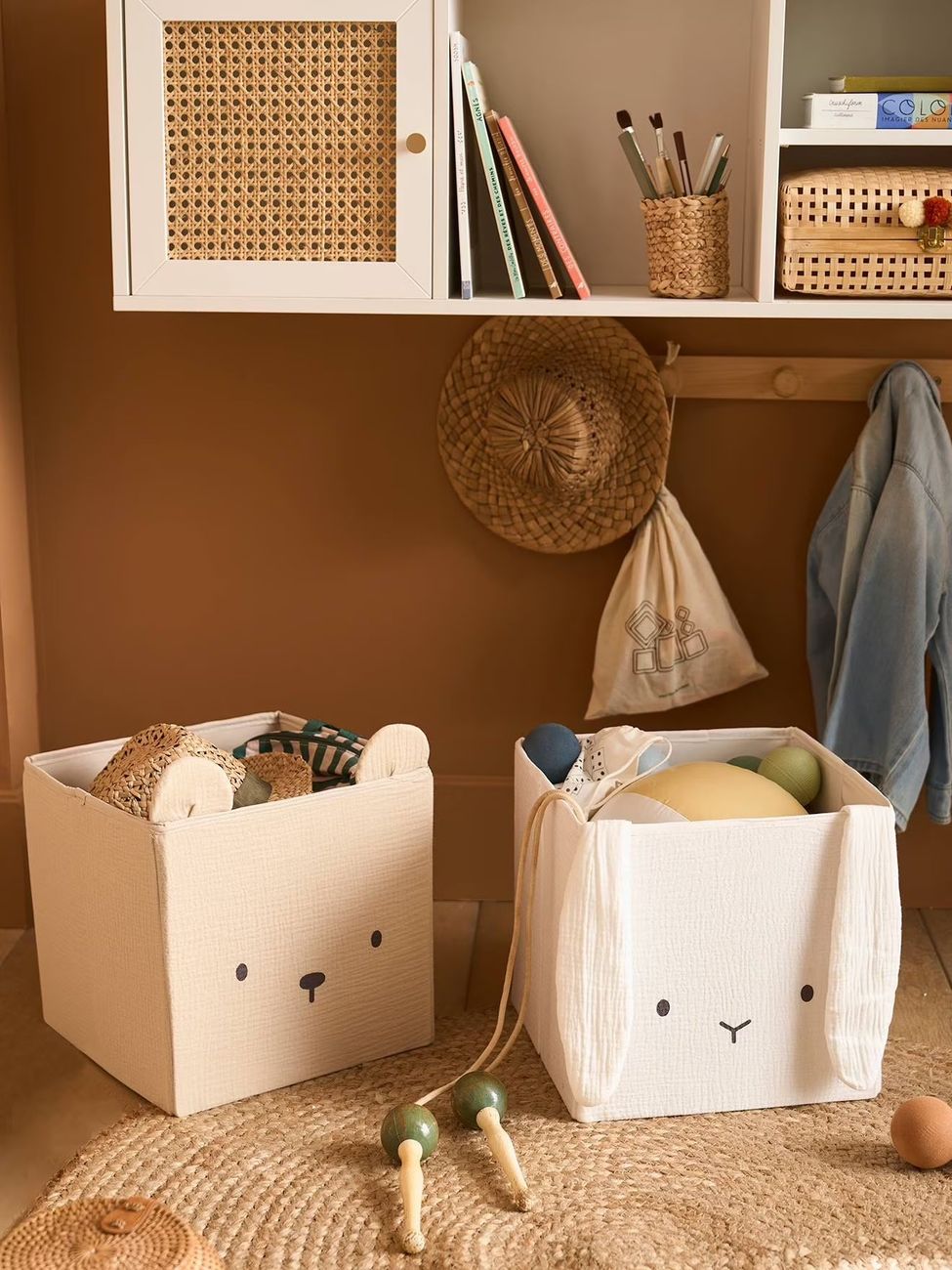 Lot de 2 bacs de rangement animaux gaze de coton lot blanc (Vertbaudet) - Couverture