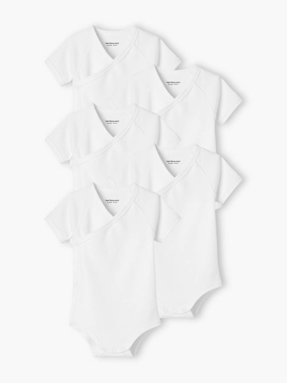 Lot de 5 bodies manches courtes bébé ouverture naissance BASICS lot ivoire (Vertbaudet) - Couverture