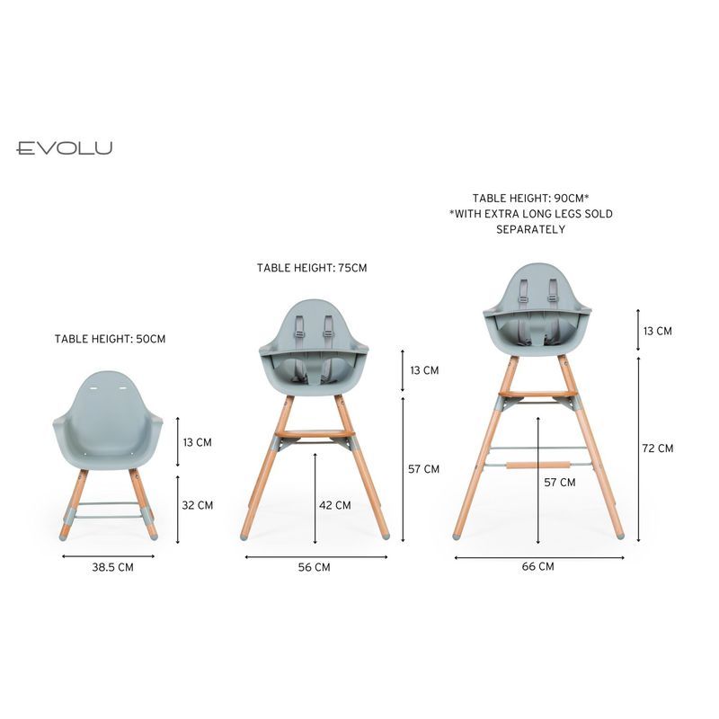 Evolu Chaise Haute - Réglable En Hauteur (50-75 Cm/*90 Cm) - Naturel Menthe (Childhome) - Image 16