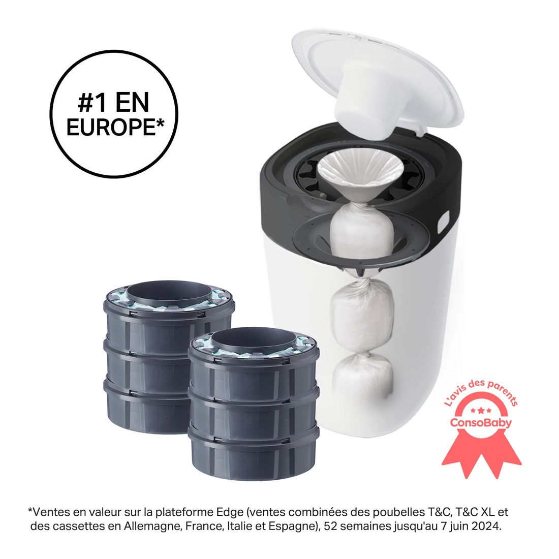 Poubelle à Couches Avancée Twist & Click Starter-pack, Lot de 6 Recharges (Tommee Tippee) - Image 1