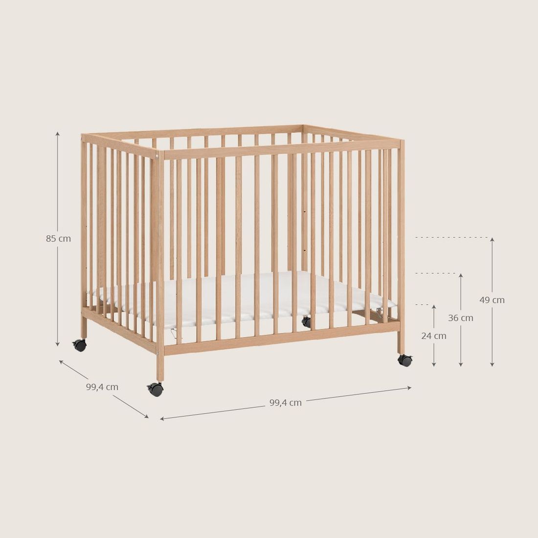 Petite Amélie Parc Bébé | Nois | Hêtre Massif | Naturel | 95x95 cm | Réglable en hauteur | Sécurisé pour enfant jusqu'à 24 mois ou 15 kg (Petite Amélie) - Image 3