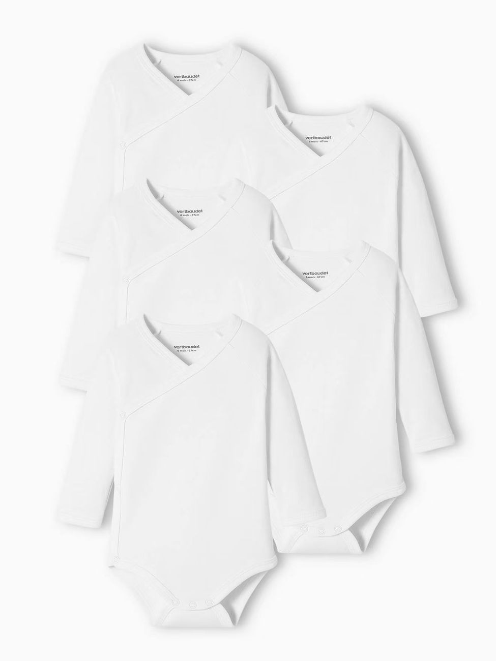 Lot de 5 bodies bébé manches longues ouverture naissance BASICS lot blanc (Vertbaudet) - Couverture