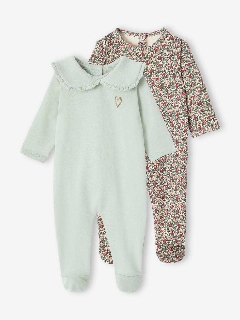 Lot de 2 pyjamas bébé fille en molleton vert sauge (Vertbaudet) - Couverture