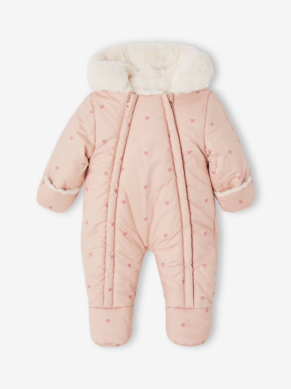 Combipilote bébé imprimée coeurs doublée fausse fourrure vieux rose (Vertbaudet) - Couverture