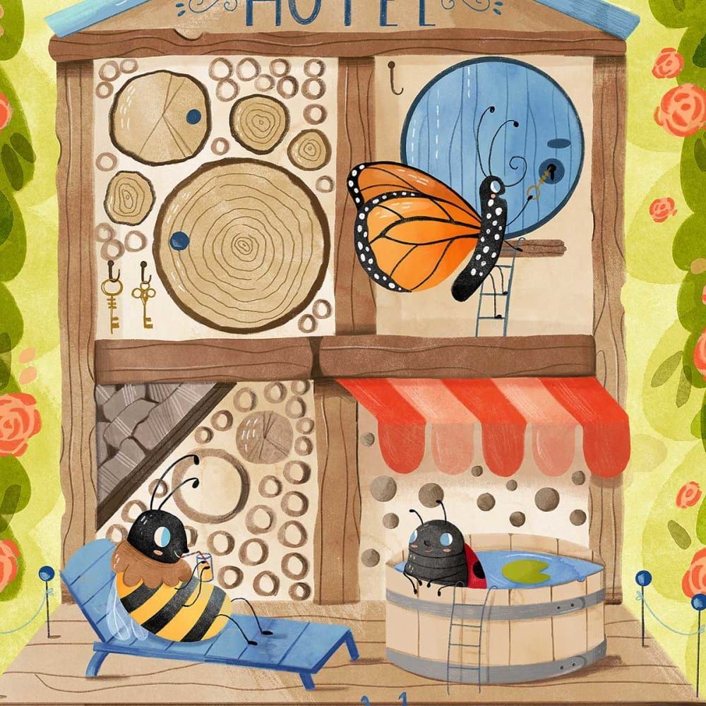 Affiche enfant hôtel pour insectes avec cadre bois 40x60 cm (Hexoa) - Image 2