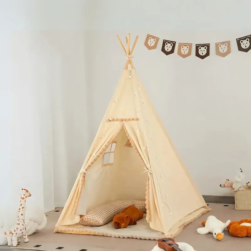 Tente tipi avec pompons pour enfant beige (Babykare) - Image 2