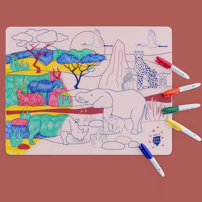 Set de Table à Colorier et ses 5 feutres - Savane (Super Petit) - Image 1