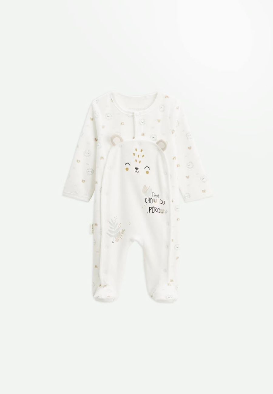 Pyjama Bébé En Velours Ouverture Pont Mon Petit Chou Du Pérou Ecru (Petit Beguin) - Couverture