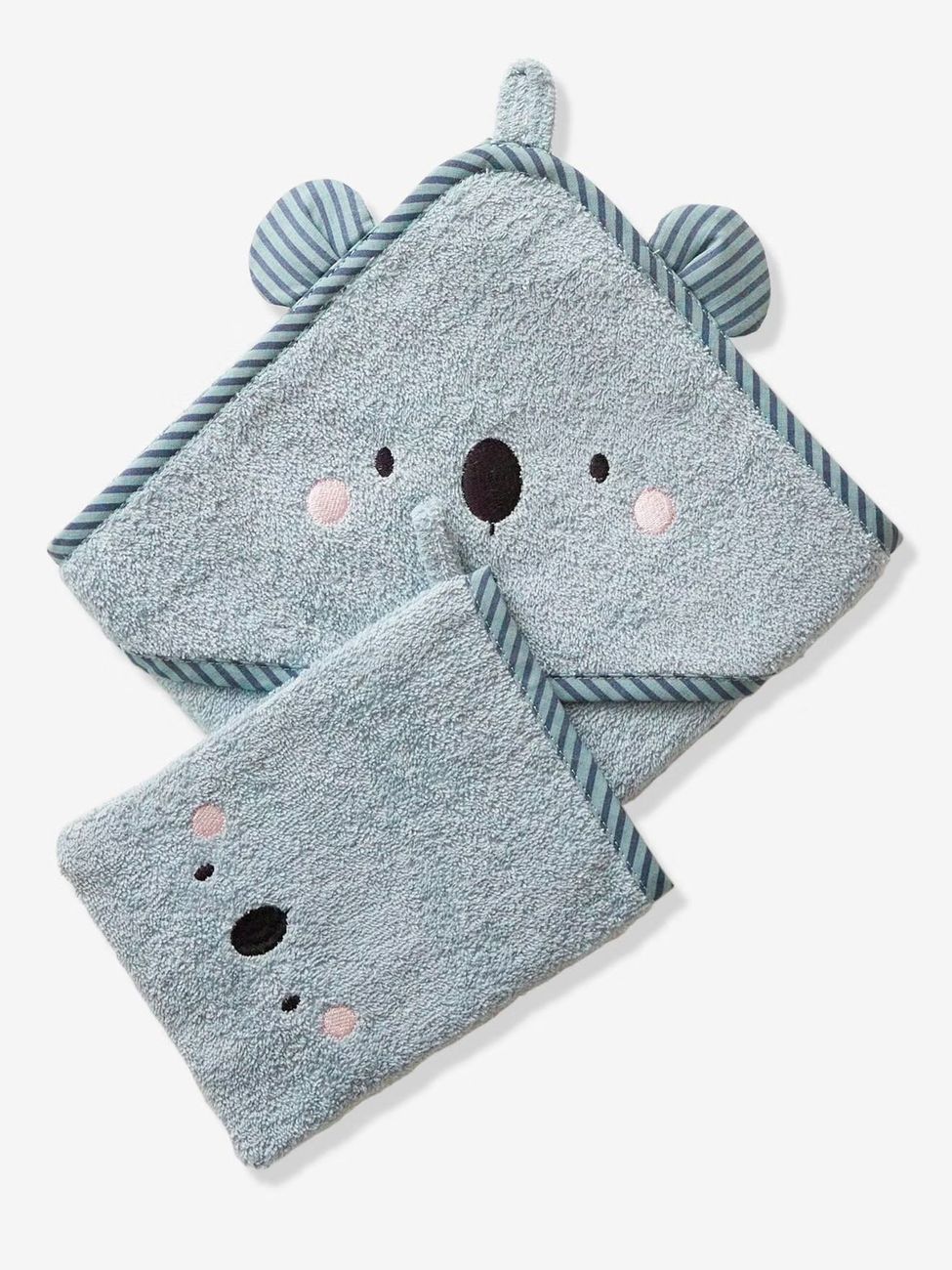 Cape de bain à capuche brodée animaux bleu (Vertbaudet) - Image 2