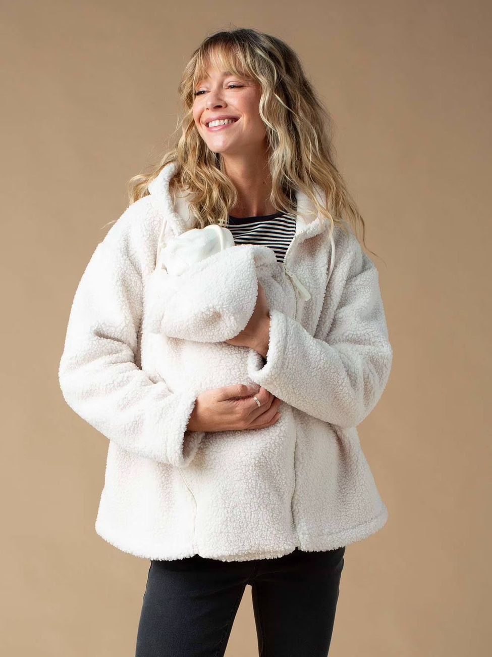 Sweat zippé en sherpa évolutif avec protège bébé écru (Envie De Fraise) - Couverture