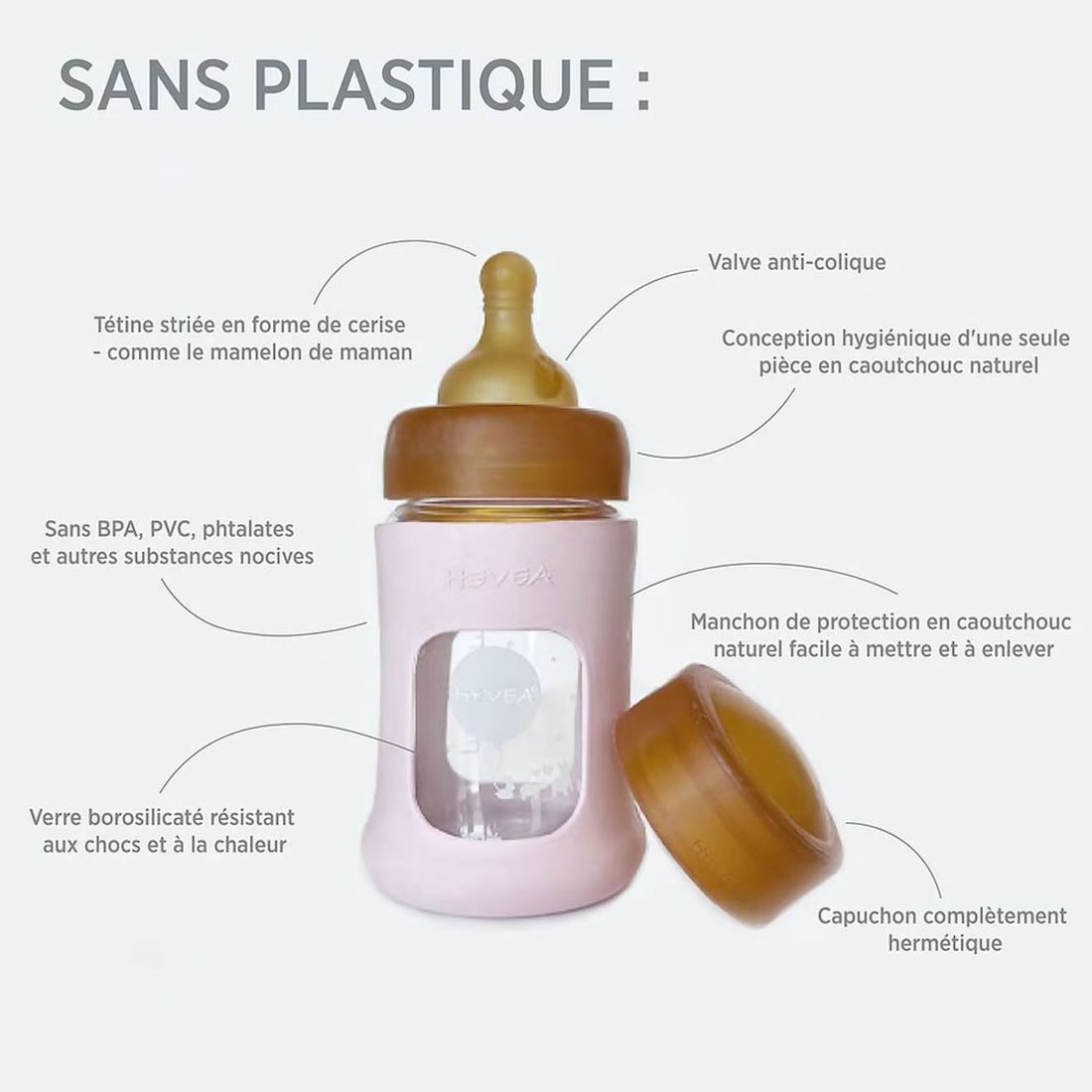 Biberon En Verre Avec Housse De Protection - Seafoam Blue - 250 Ml Bleu (Hevea) - Image 3