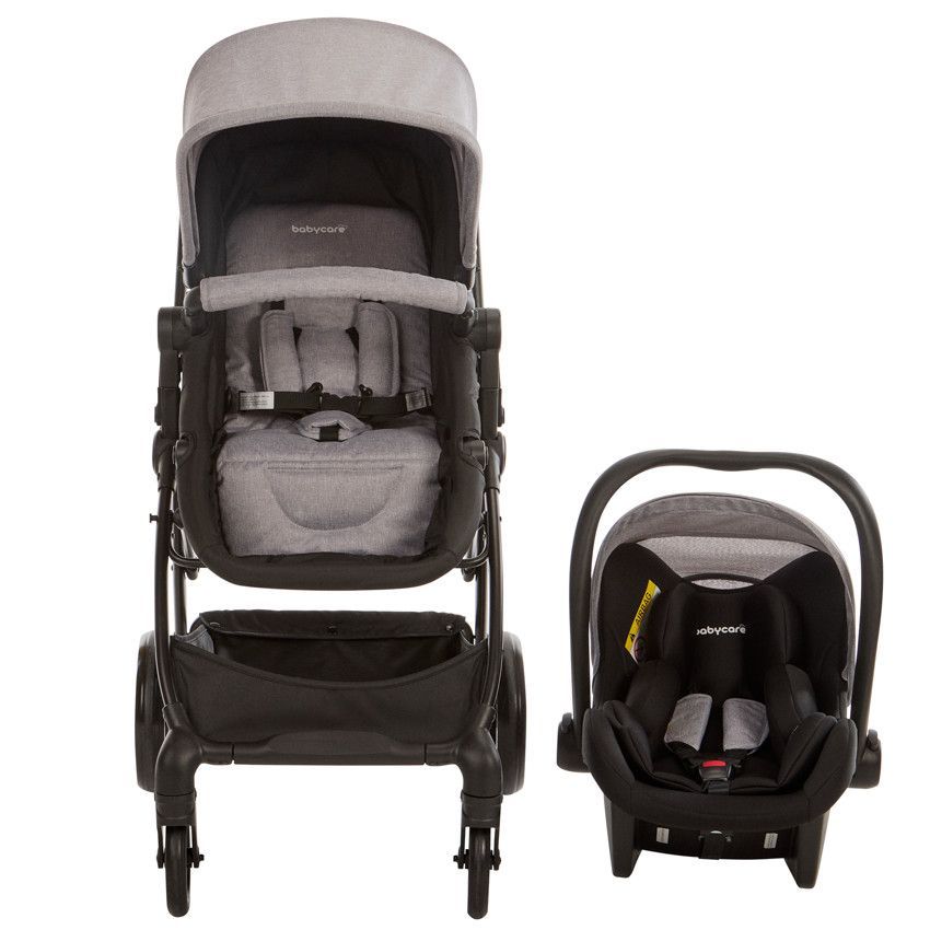 Poussette trio combinée avec siège-auto et couffin gris chiné/noir - Gris (Babycare) - Couverture