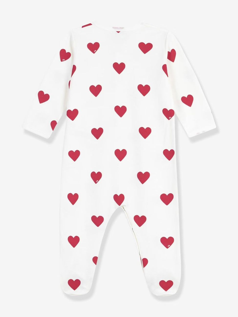 Pyjama bébé mixte en molleton imprimé coeurs blanc (Petit Bateau) - Image 1