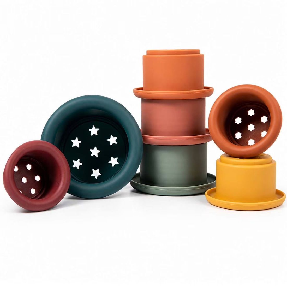 Gobelets Empilables En Silicone Bébé Jeu D'éveil Et De Bain Terracotta (Bo Jungle) - Couverture