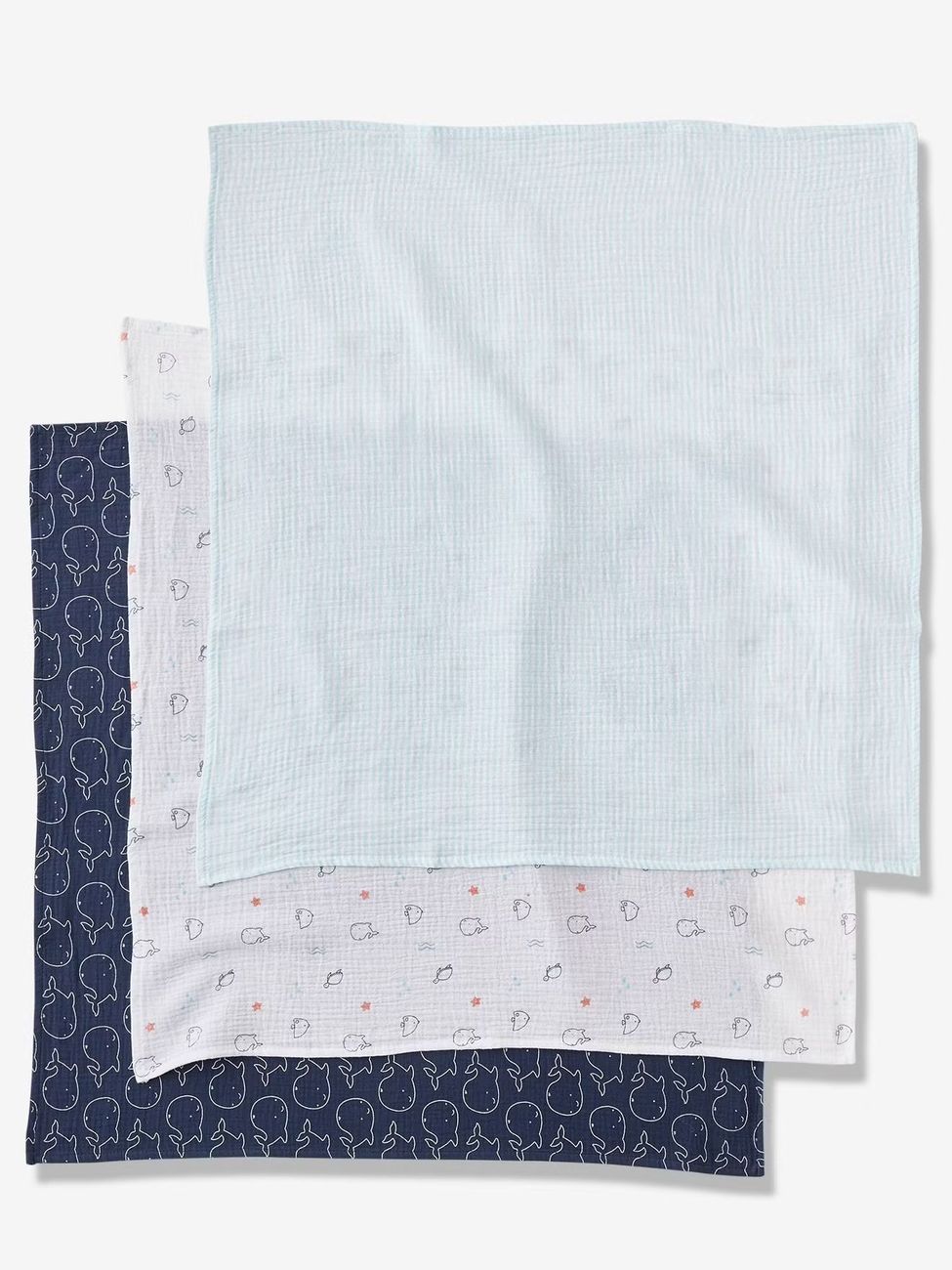 Les 3 langes en gaze de coton Eau salée bleu (Vertbaudet) - Image 1