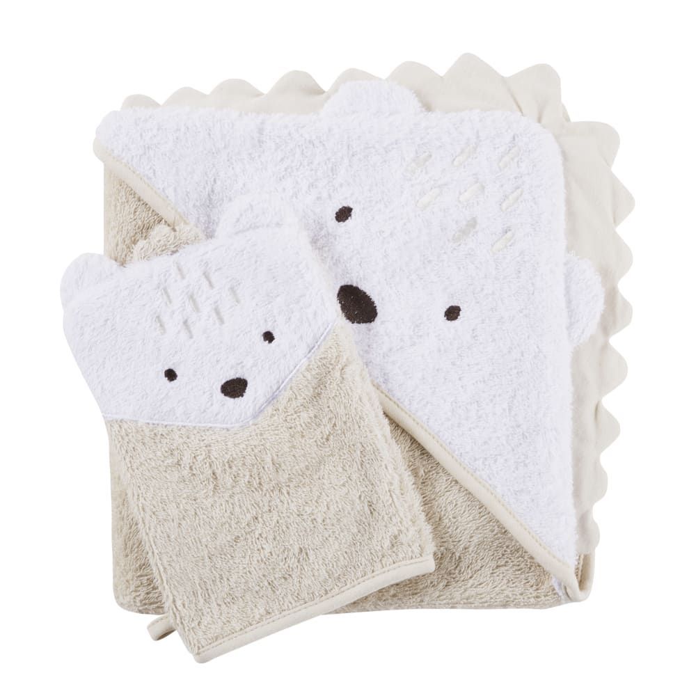 Sortie de bain en coton biologique beige capuche hérisson 80x80 (Maisons du Monde) - Couverture