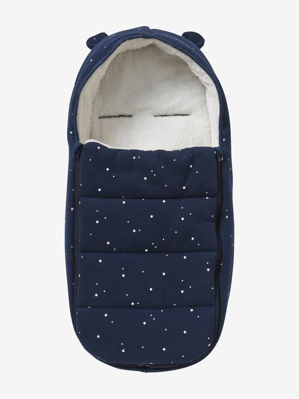 Chancelière coque et nacelle en molleton marine imprimé étoiles (Vertbaudet) - Couverture