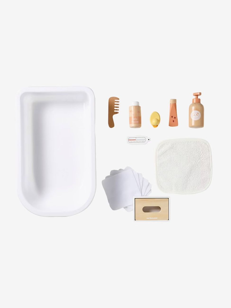 Set d'accessoires bain poupon en bois FSC® blanc (Vertbaudet) - Image 1