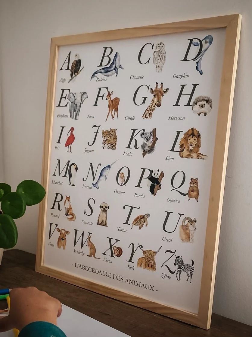 Abécédaire des animaux aquarelle, affiche éducative pour chambre bébé et enfant (Les Aquarelles de Marlène) - Image 7