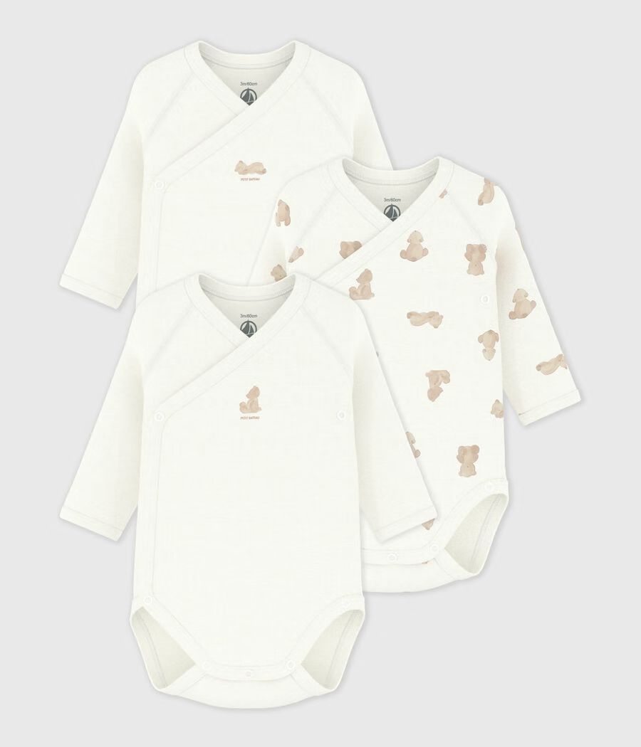 Lot de bodies croisés manches longues bébé mixte en coton imprimé oursons (Petit Bateau) - Couverture