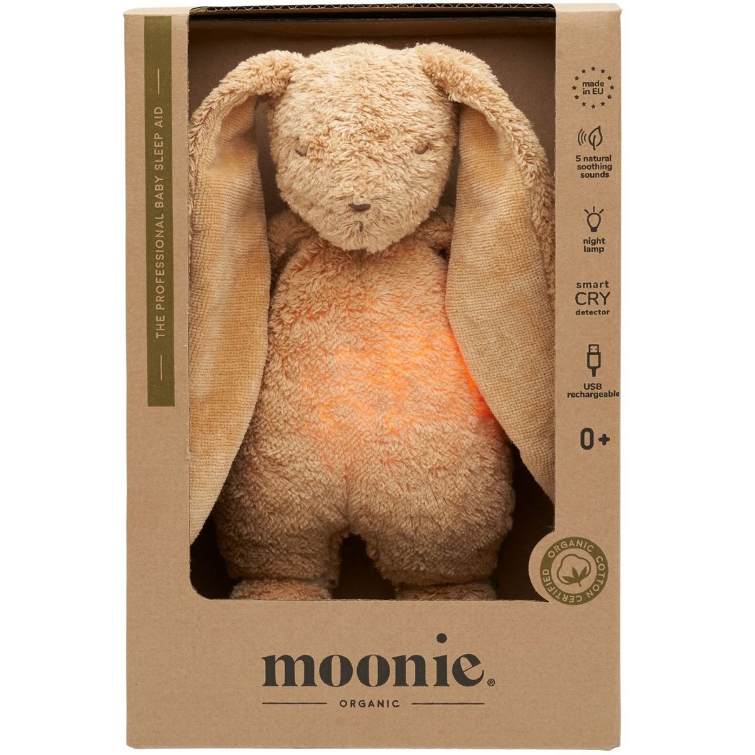 Peluche veilleuse lapin nature bio avec sons & lumières cappuccino 2.0 (Moonie) - Image 2