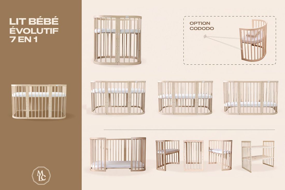 - Berceau Évolutif 7 en 1 Rectangulaire avec Matelas - Naturel - Naturel (Mon Lit Cabane) - Image 19