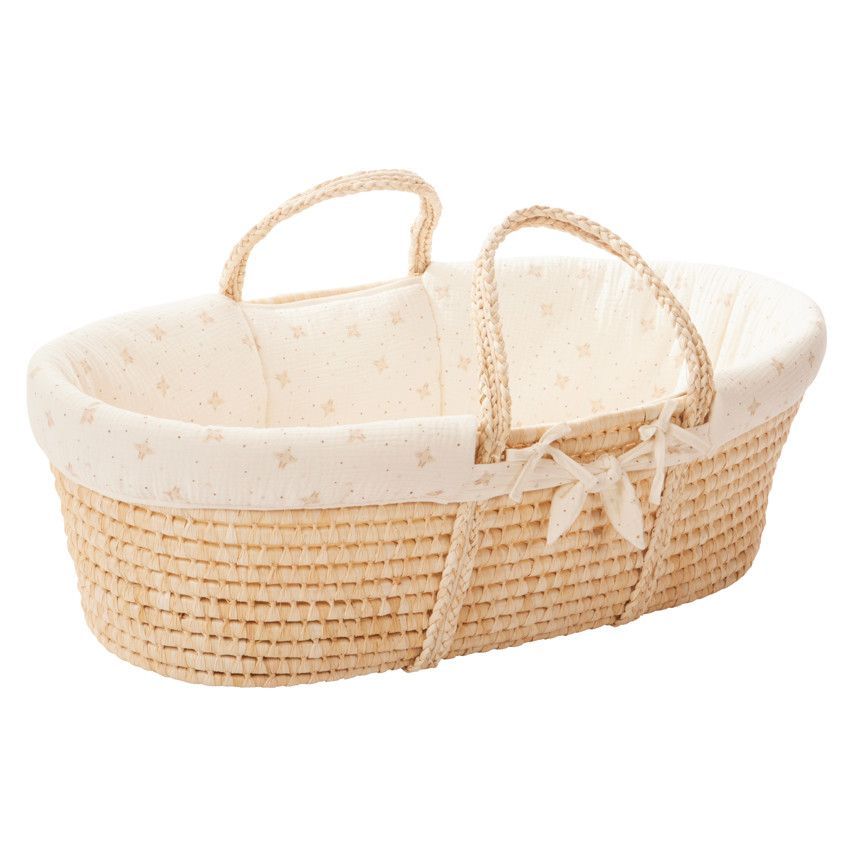 Couffin en osier avec habillage en tetra imprimé écru - Ecru (Combelle) - Image 1
