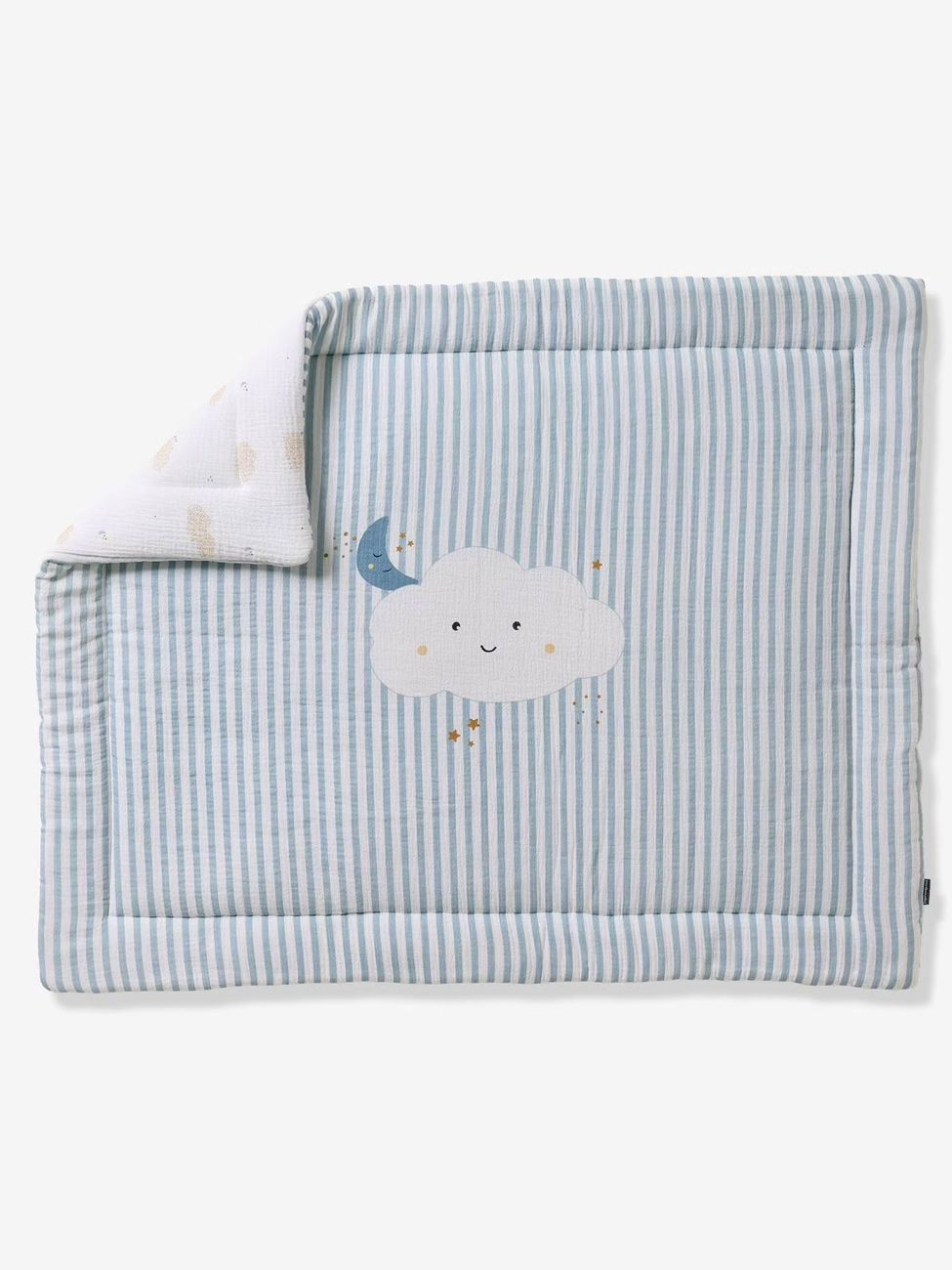 Couverture / Fond de parc bébé en gaze de coton DANS LES NUAGES rayé bleu (Vertbaudet) - Image 2