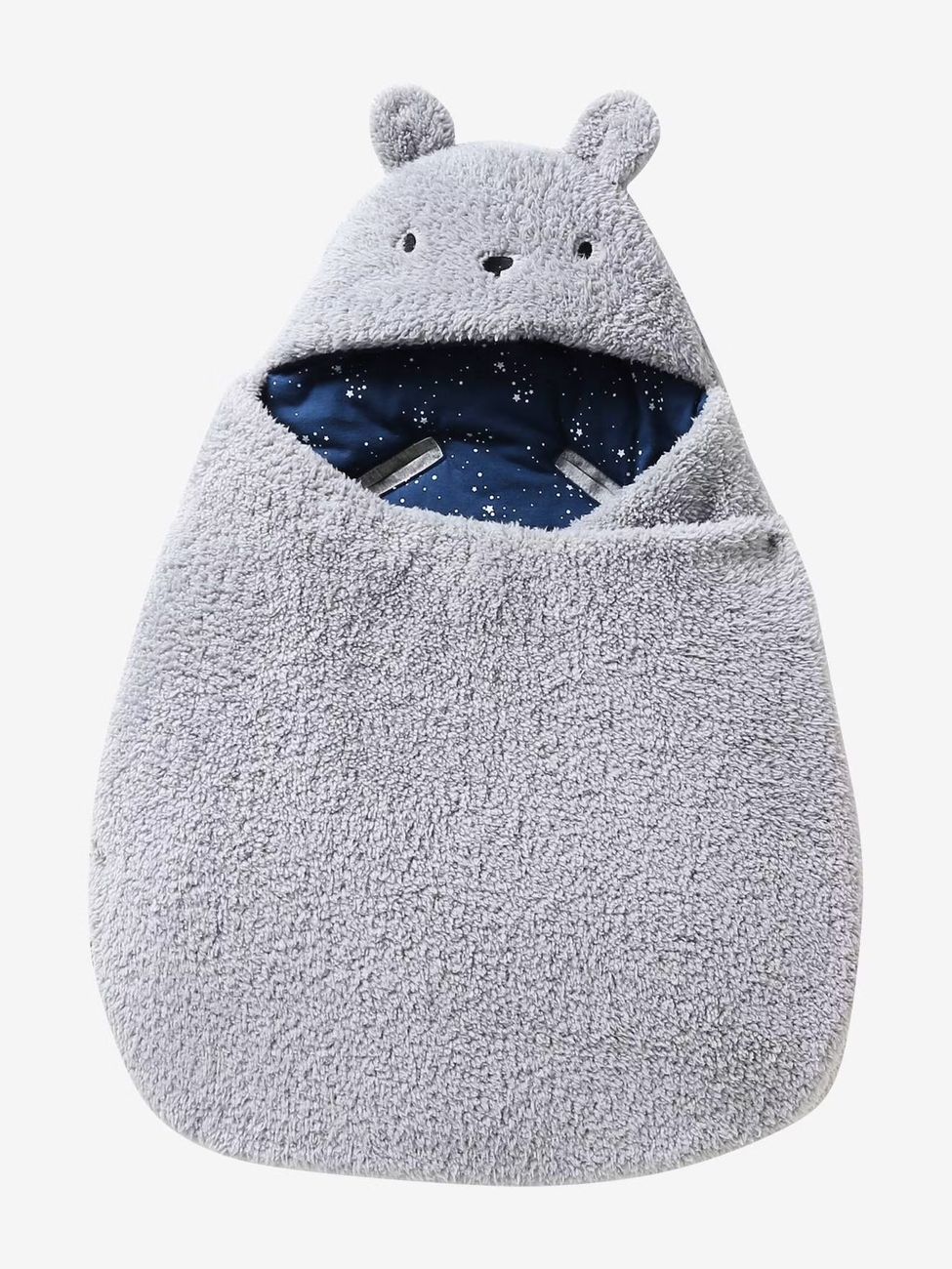 Nid d'ange transformable en tapis à langer peluche gris souris (Vertbaudet) - Couverture
