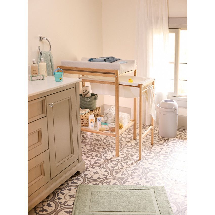Table à langer coulissante 2 en 1 Tiny avec baignoire intégrée - Beige (Prémaman) - Image 5