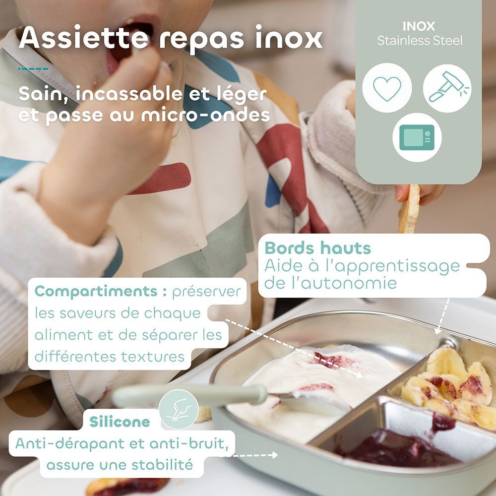 Assiette compartimentée en inox micro-ondable (Béaba) - Image 2