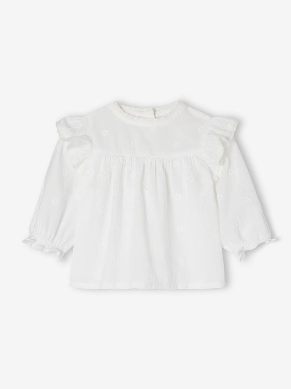 Blouse cérémonie brodée naissance manches longues blanc (Vertbaudet) - Image 2