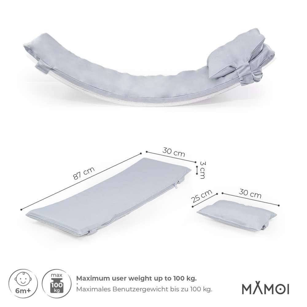 Planche d'équilibre pour enfant en contreplaqué et matelas gris clair (Mamoi) - Image 2