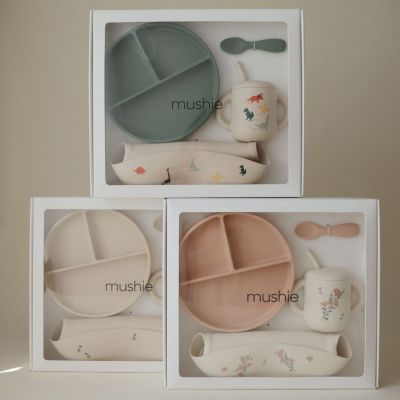 Coffret repas en silicone Pink Flowers (4 pièces) (Mushie) - Image 2
