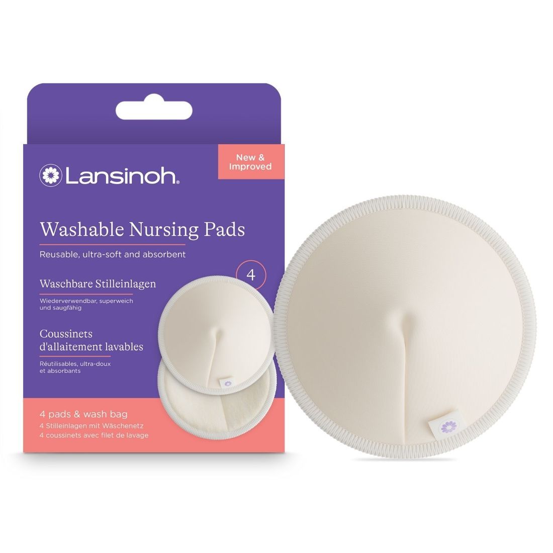 Lot de 4 coussinets d'allaitement lavables (Lansinoh) - Image 1