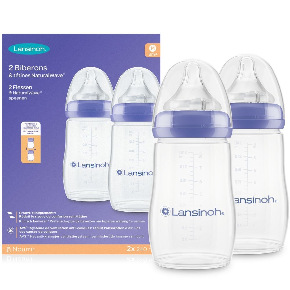 Lot de 2 biberons et tétines Natural Wave® spécial allaitement (240 ml) (Lansinoh) - Couverture