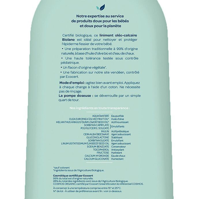 Liniment Oléo-calcaire Biologique - 500 ml (Biolane) - Image 2